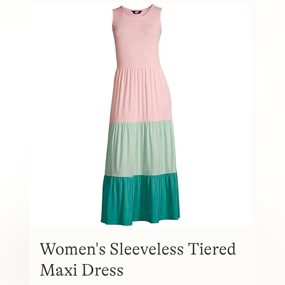 Lands' End Dresses & Skirts - Lands End Sleeveless Tiered Ruffle Color Block Maxi Dress Women's Small pink NWT